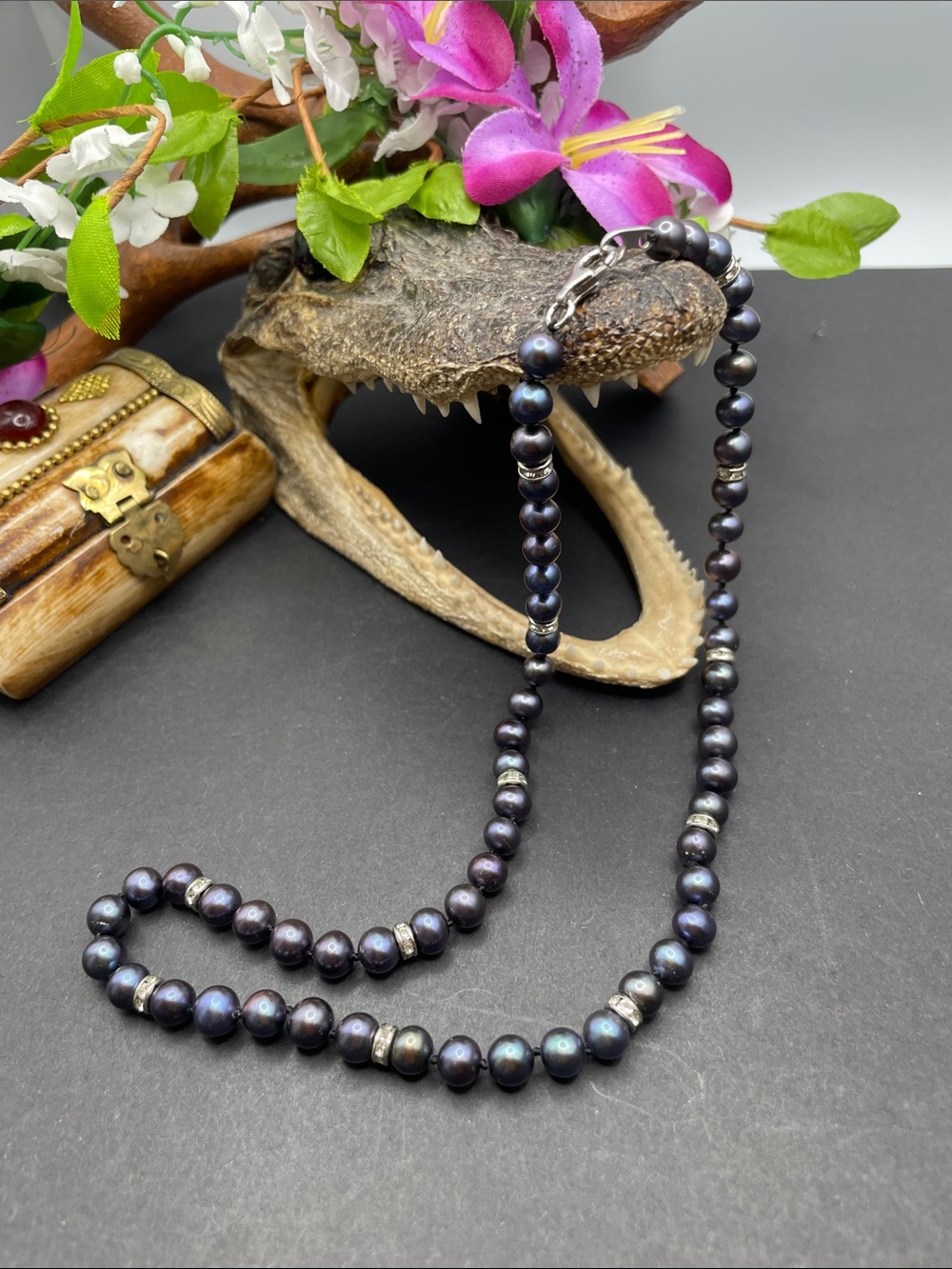 Danbury mint Freshwater black/purple pearl 925 necklace D9